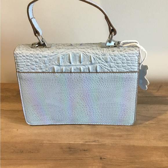 Movdari Holo Blue Crocodile Embossed Satchel Crossbody Handbag, Bee, Pearl, NWOT - Picture 4 of 11